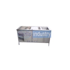 Mesa con fregadero y baño maría estructura esmaltada cubierta de acero inoxidable