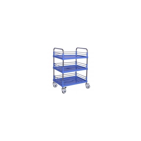 Carrito trolley de plástico para curaciones, con tres charolas