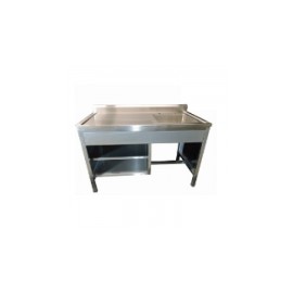 Mesa alta de 150 cm con respaldo y fregadero izquierdo en acero inoxidable HEL-HM177 MARCA -  Herlis