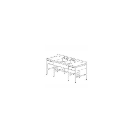 Mesa de 180 cm con respaldo y doble fregadero central HEL-HM367 MARCA -  Herlis