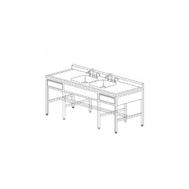 Mesa alta de 180 cm con doble fregadero central y cajones HEL-HM159 MARCA -  Herlis