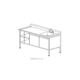 Mesa alta de 150 cm fregadero izquierdo con trampa para yeso y vitrina HEL-HM185 MARCA -  Herlis