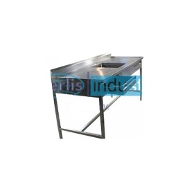 Mesa alta de 150 cm con fregadero central y cajones HEL-HM139 MARCA -  Herlis