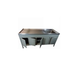 Mesa alta de 150 cm con fregadero izquierdo con cubierta de acero inoxidable HEL-HM170-1 MARCA -  Herlis