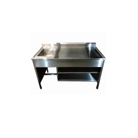 Mesa alta de 120 cm con respaldo y fregadero izquierdo totalmente en acero inoxidable HEL-HM174 MARCA -  Herlis